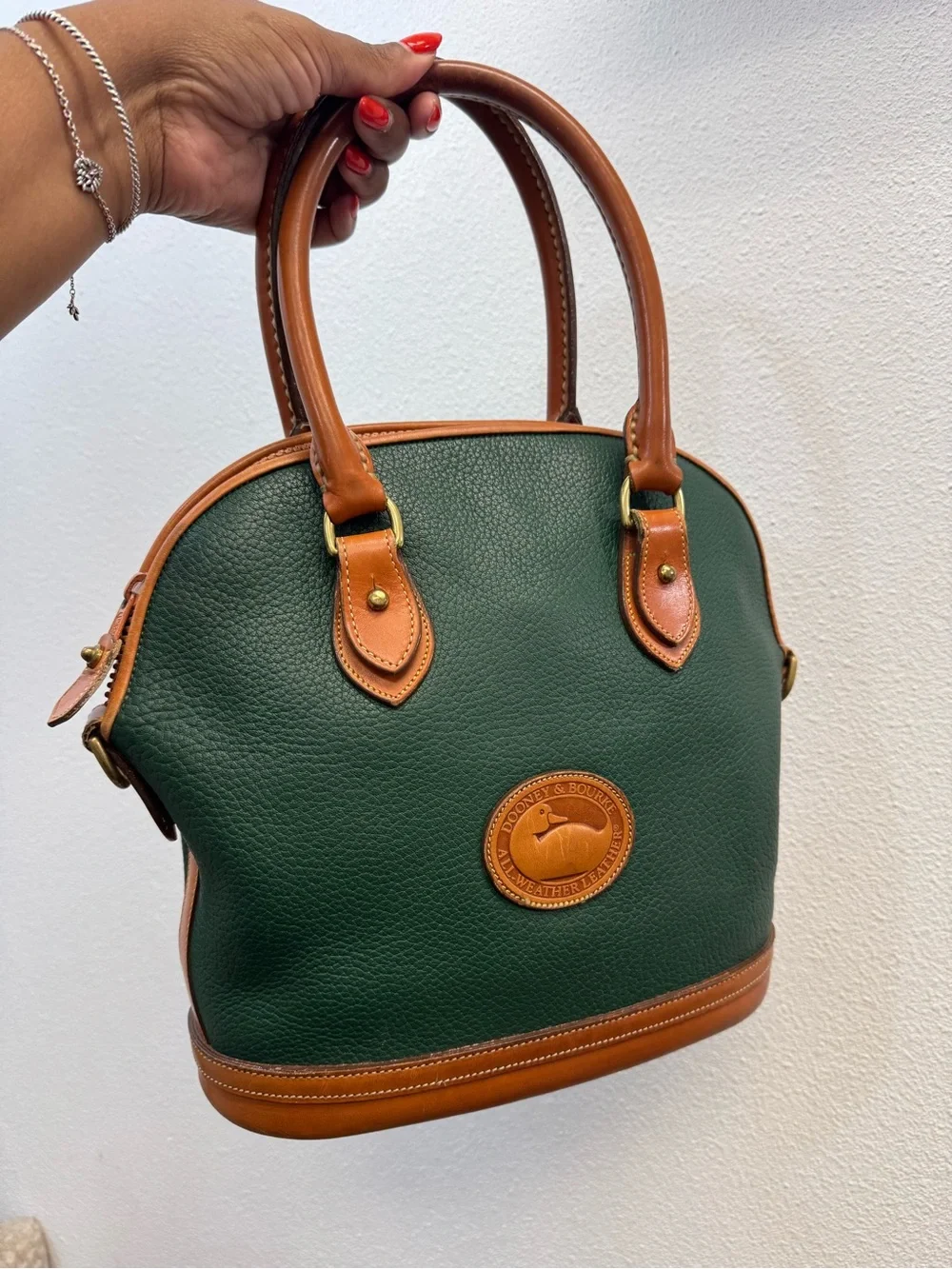 Vintage Dooney & Bourke Norfolk Green Pebbled Leather Satchel
